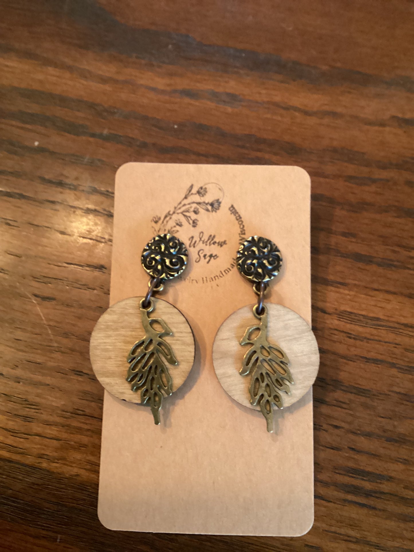 Wood leaf earring