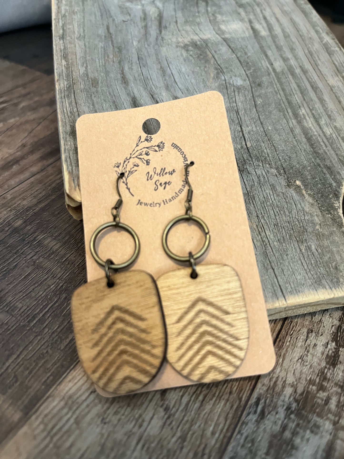 Bronze Laser etched wood earring
