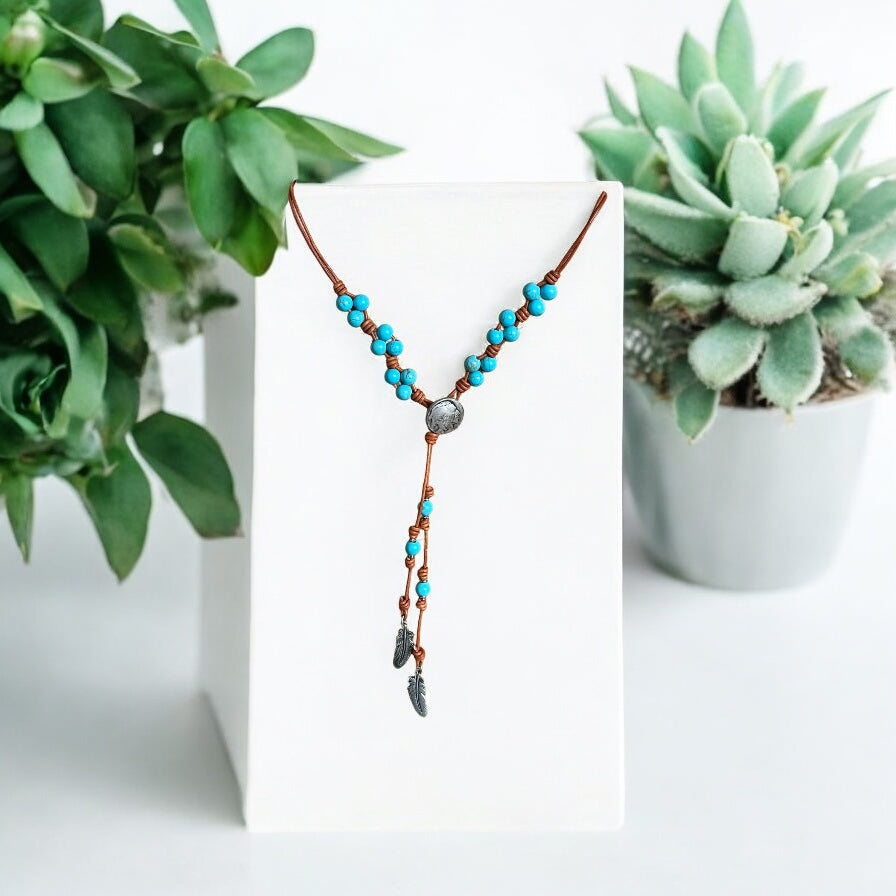 Turquoise leather necklace