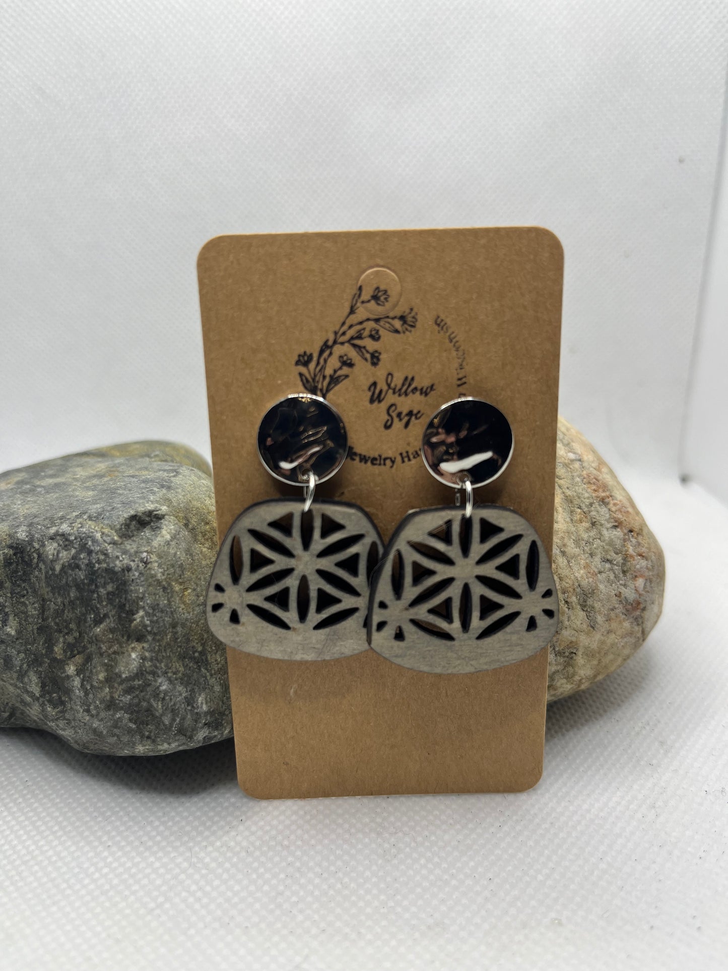 Geometric wood earring