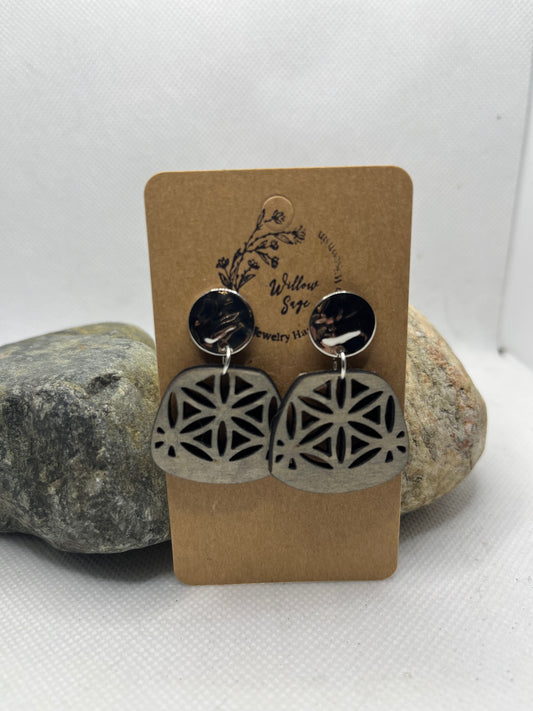 Geometric wood earring