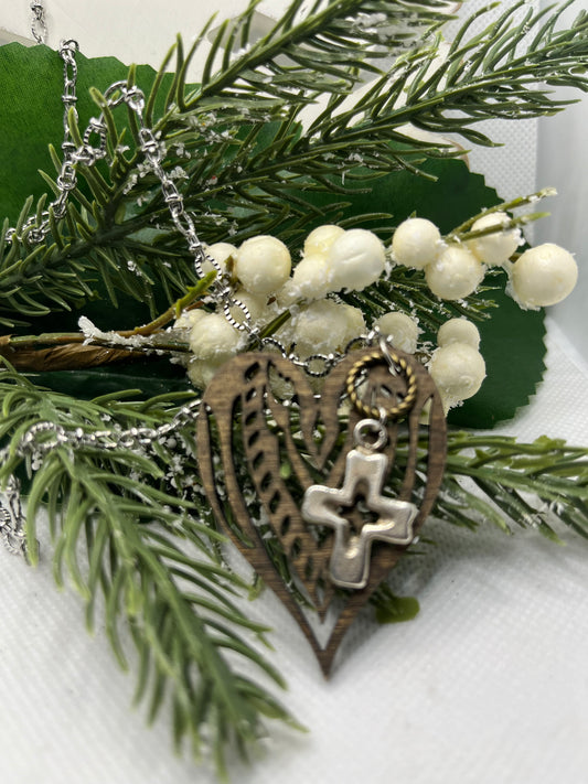 Wood heart with cross