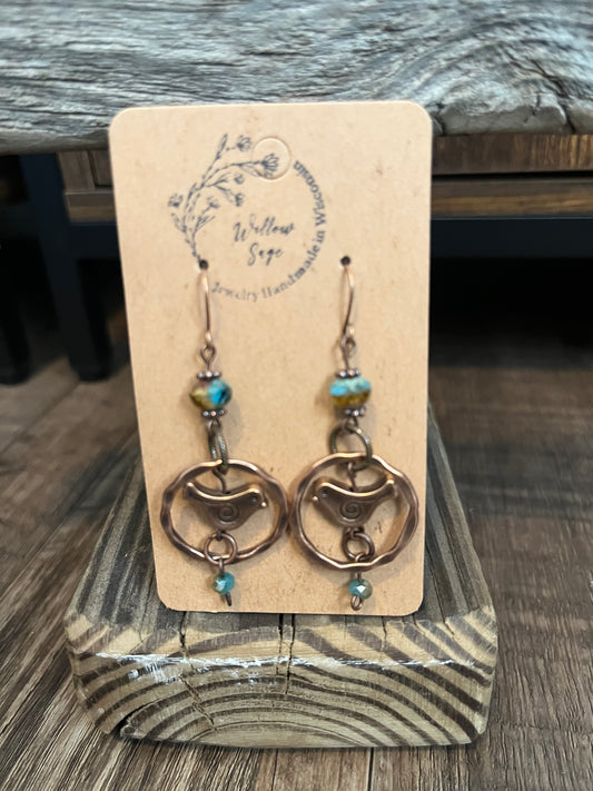 Copper bird earring