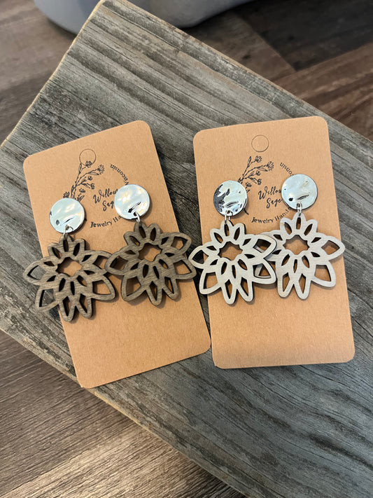 Silver Cutout wood earring