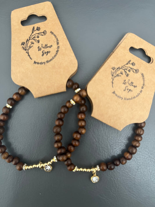 Wood and charm stack bracelet