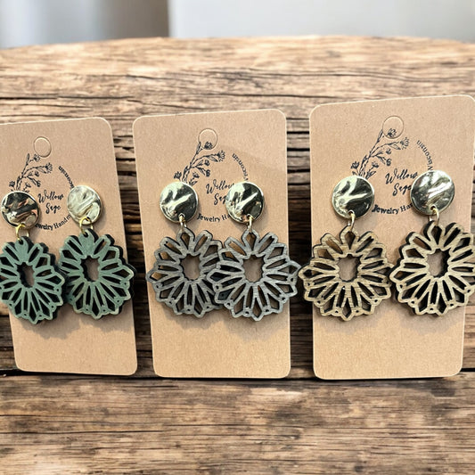 Gold cut out wood earrings