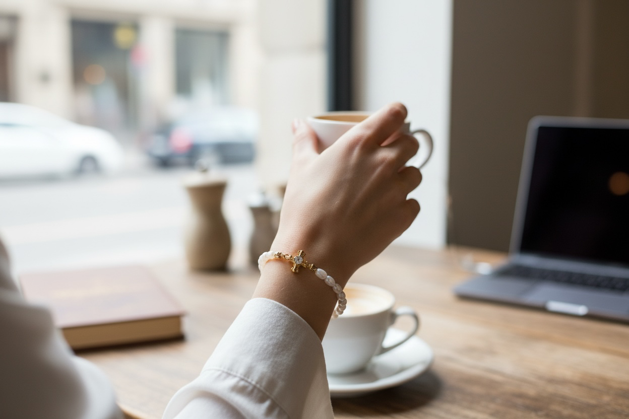 Pearl cross bracelet.